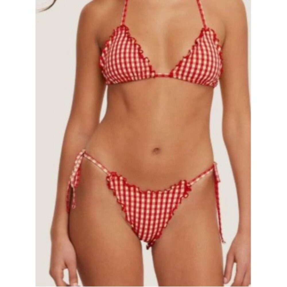 Parke x Target Red Gingham Bikini Bottoms XS Scallop Edge Tie Side NWT Cottage